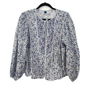 Old Navy Womens Large Shirt Boho Cottagecore Coquette Micro Floral Blue Picnic